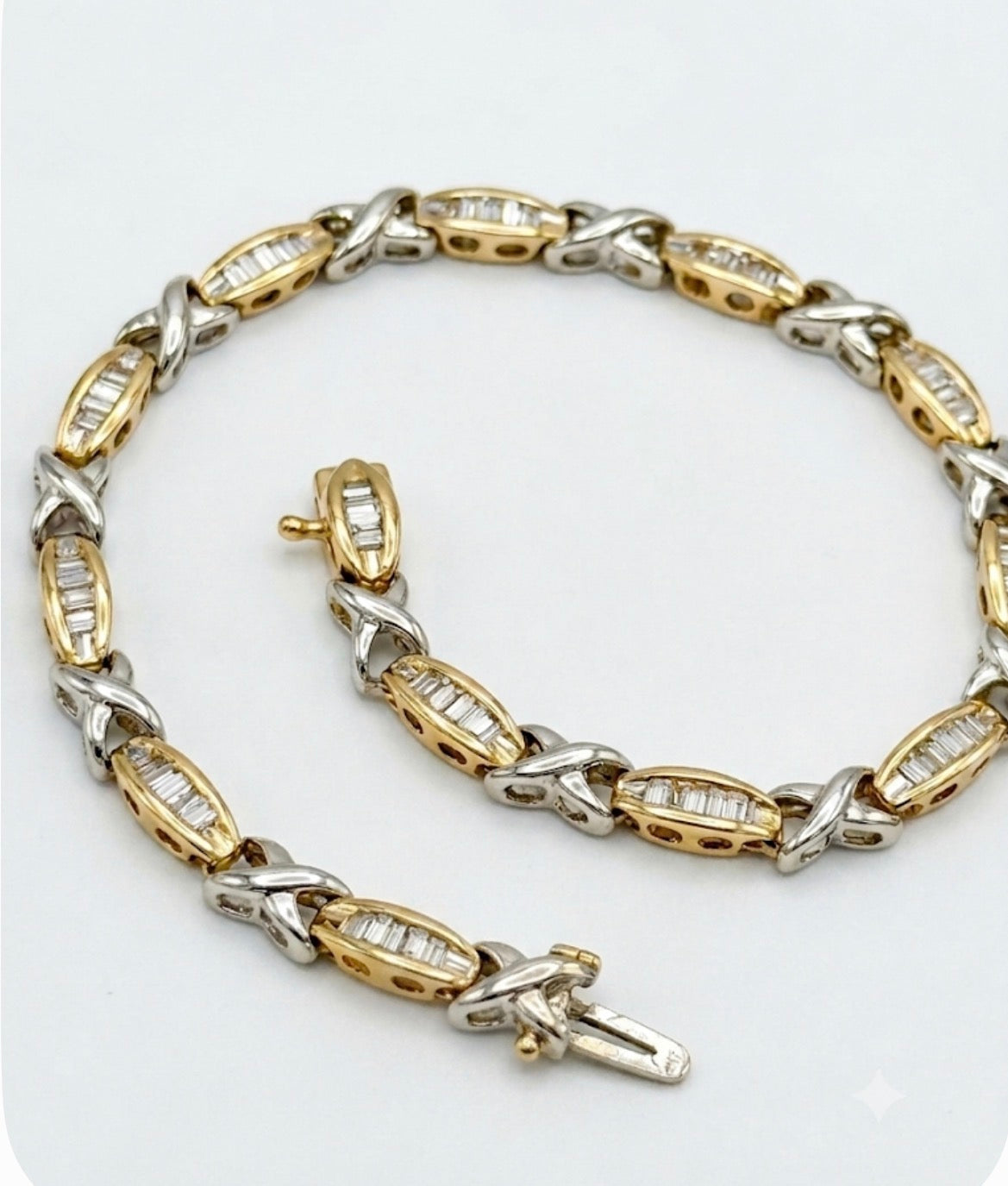 Two-Tone White and Yellow Gold Natural Diamond Tennis Bracelet