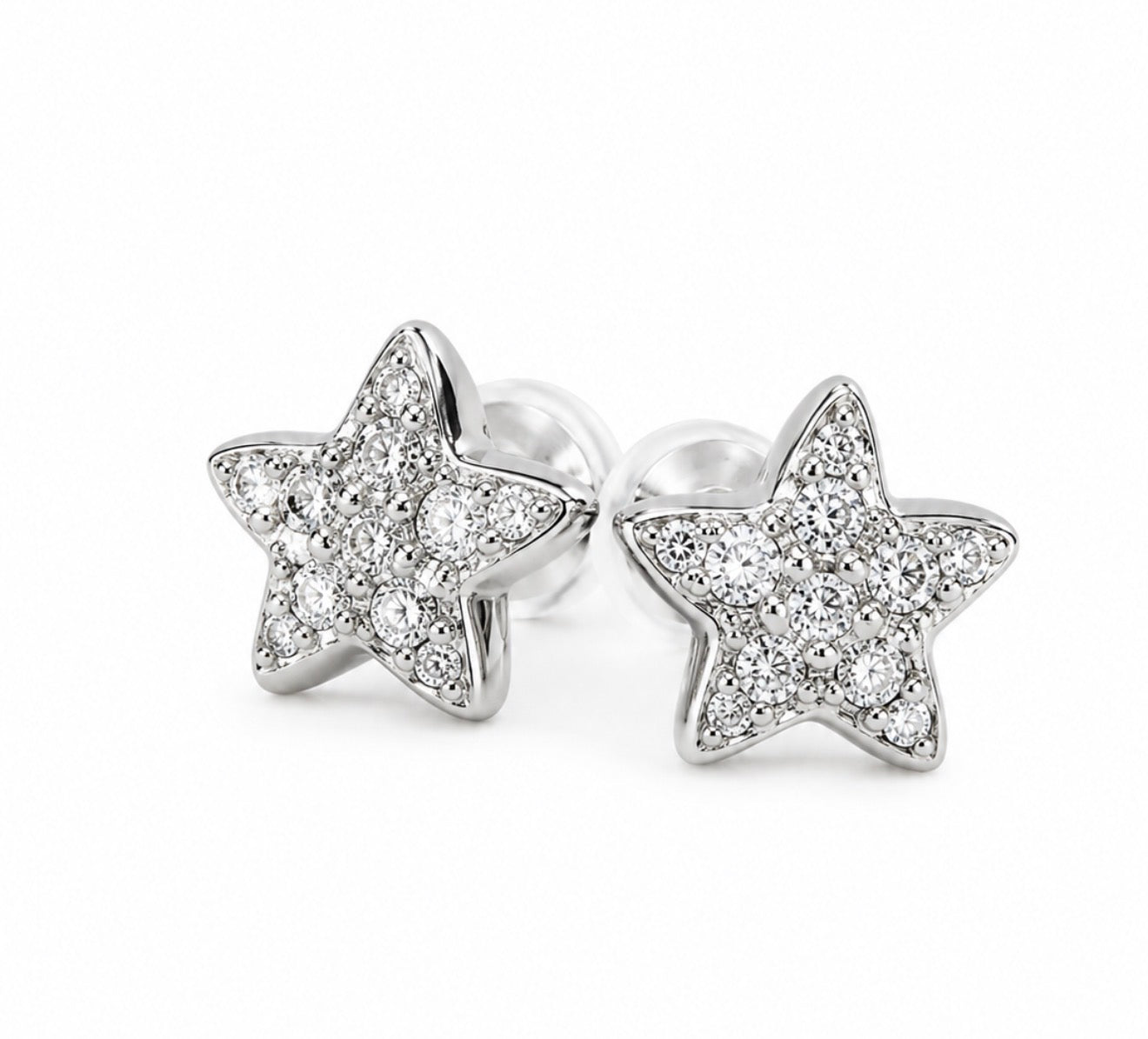 14 Karat White. Gold Super Star Natural Diamond Earrings