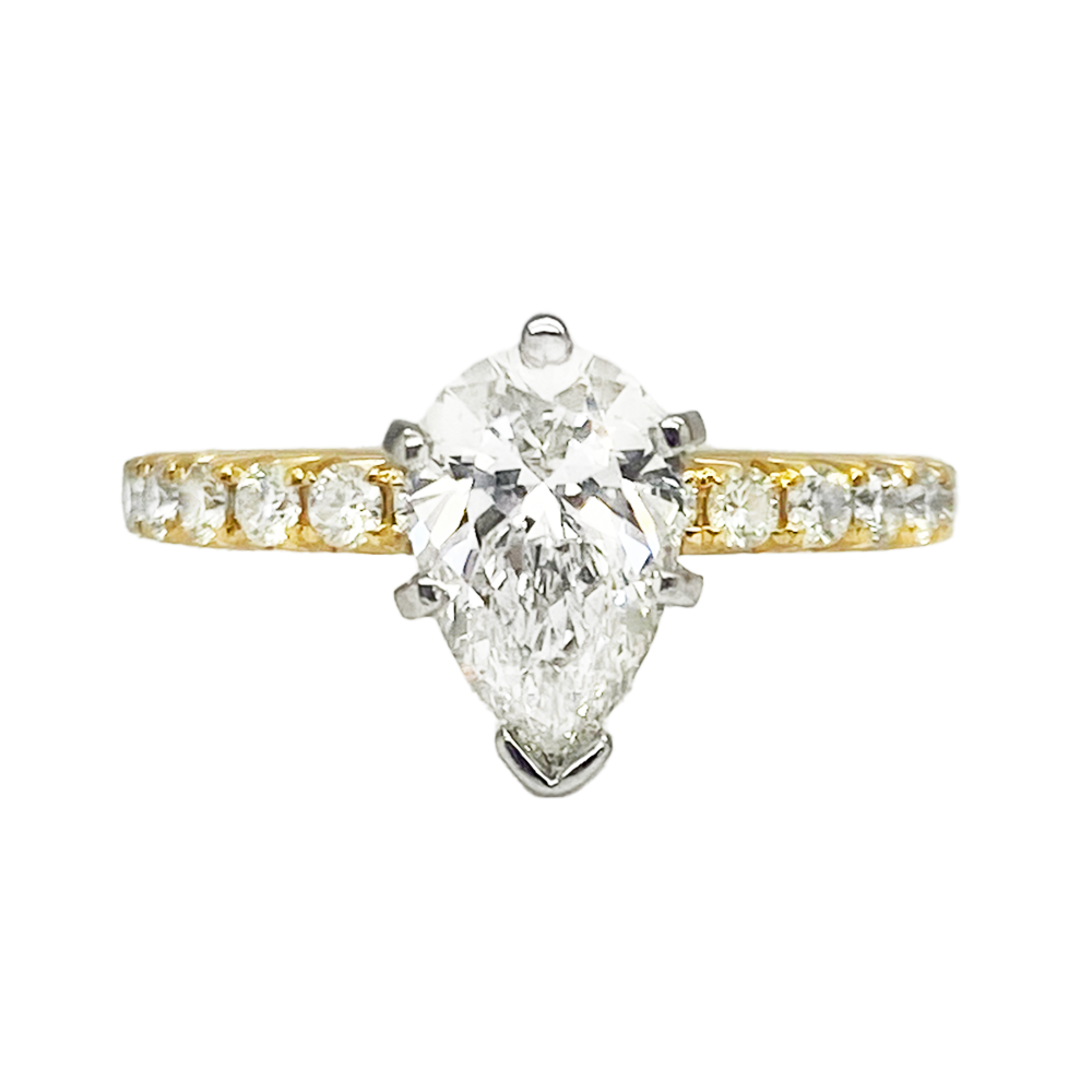 Pear Cut Lab Grown Diamond Ring, 1.00 carat Center