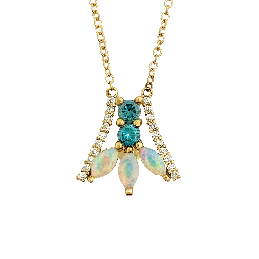 Blue & White Diamond & Opal 14kt Custom Necklace