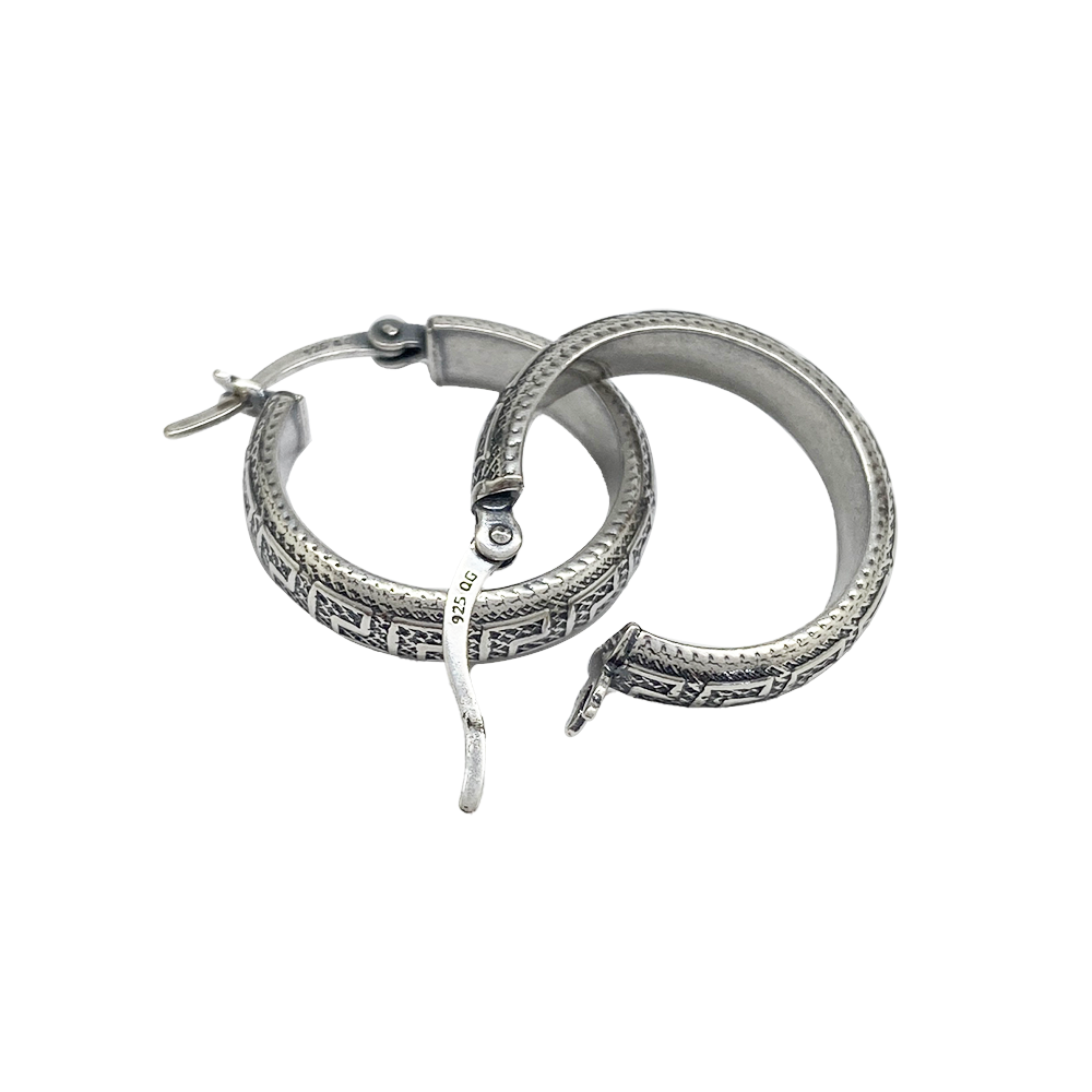 Sterling Silver Greek Key Hoop Earrings