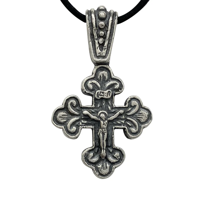 Two Sided Cross with Ruby and Crucifix, Sterling Silver
