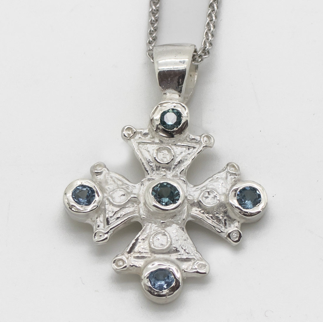 Mary's Byzantine Orthodox Cross - Sterling Silver with Swiss Blue Topaz
