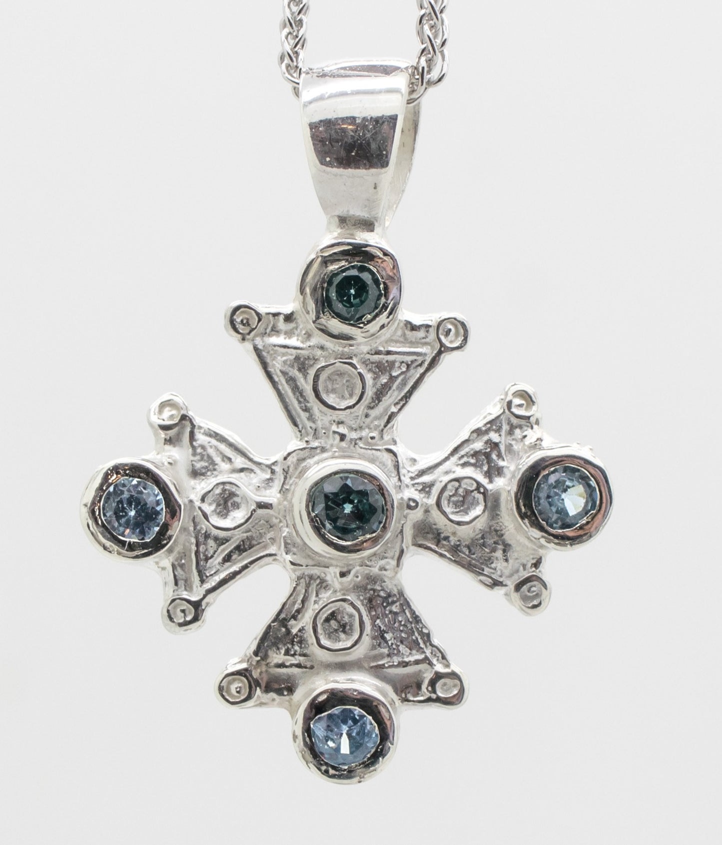 Mary's Byzantine Orthodox Cross - Sterling Silver with Swiss Blue Topaz