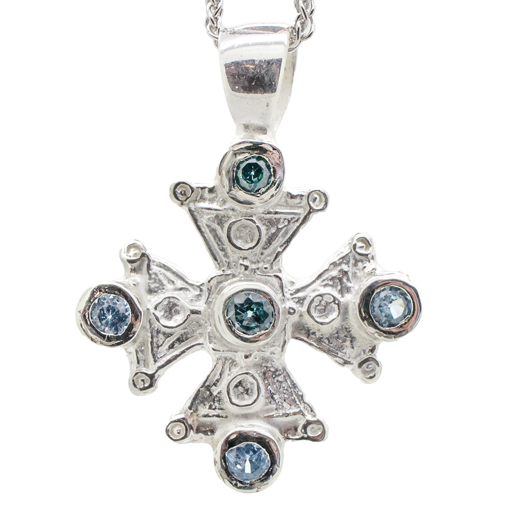 Mary's Byzantine Orthodox Cross - Sterling Silver with Swiss Blue Topaz
