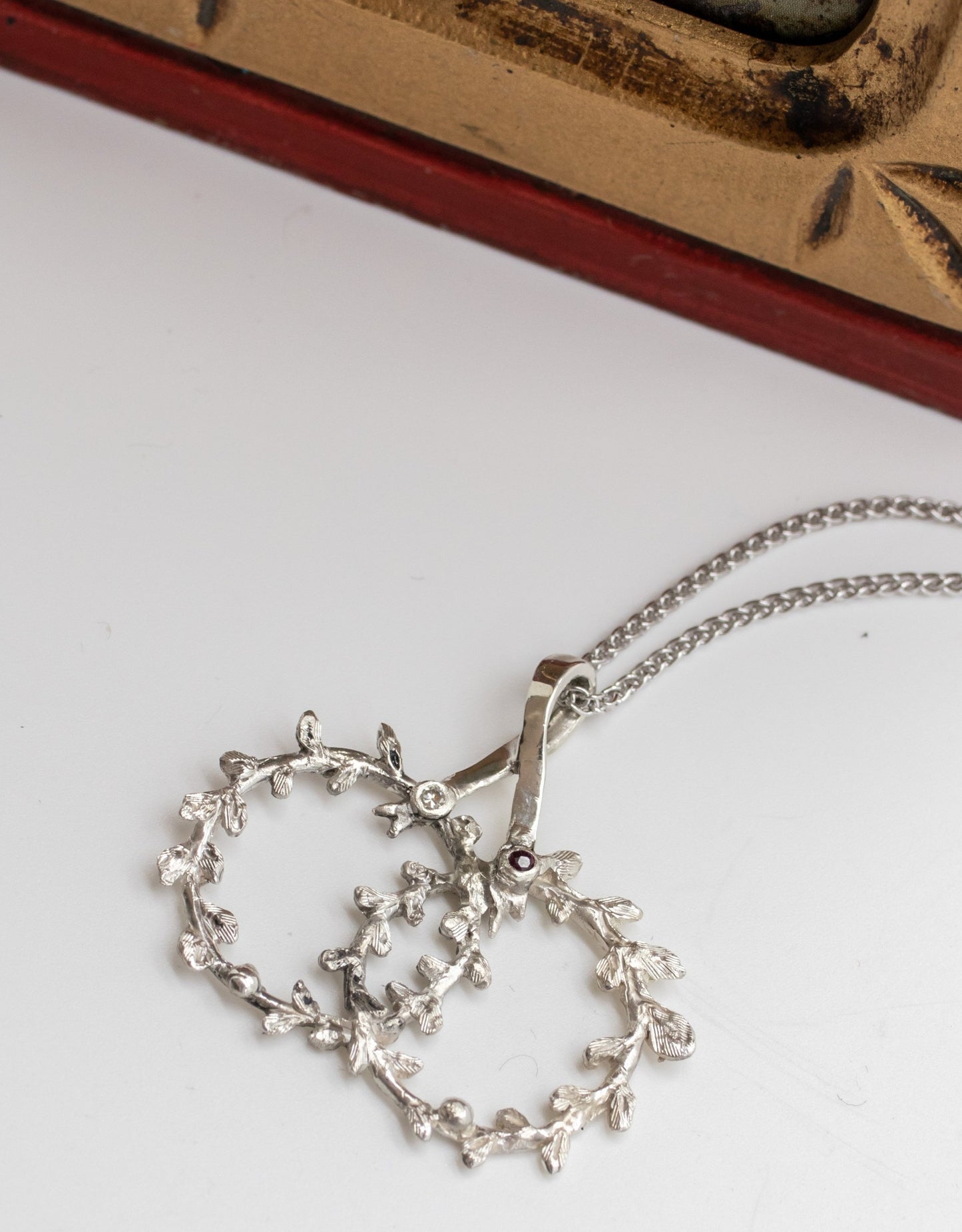 Theo's Crowns (Olive Leaf) Stefana Necklace with Two Gemstones