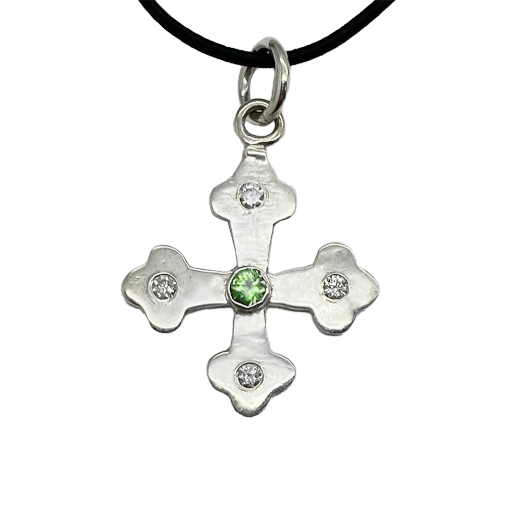 Equilateral 14kt Cross with Peridot and Diamond Accents