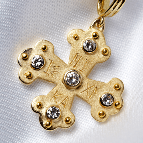 Paraskevi Byzantine Orthodox Cross - 18kt Gold with Diamonds