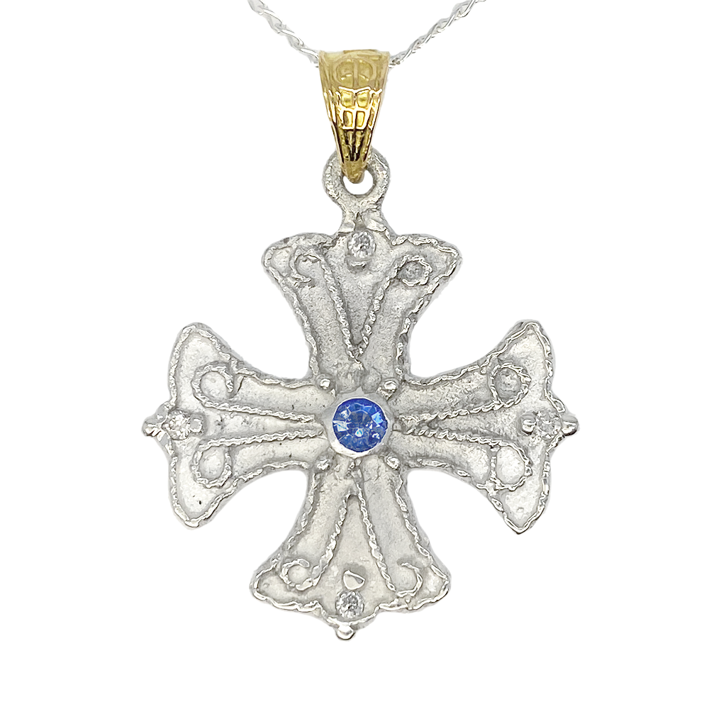 Byzantine Style 'Athene' Cross with Sapphire & Diamonds