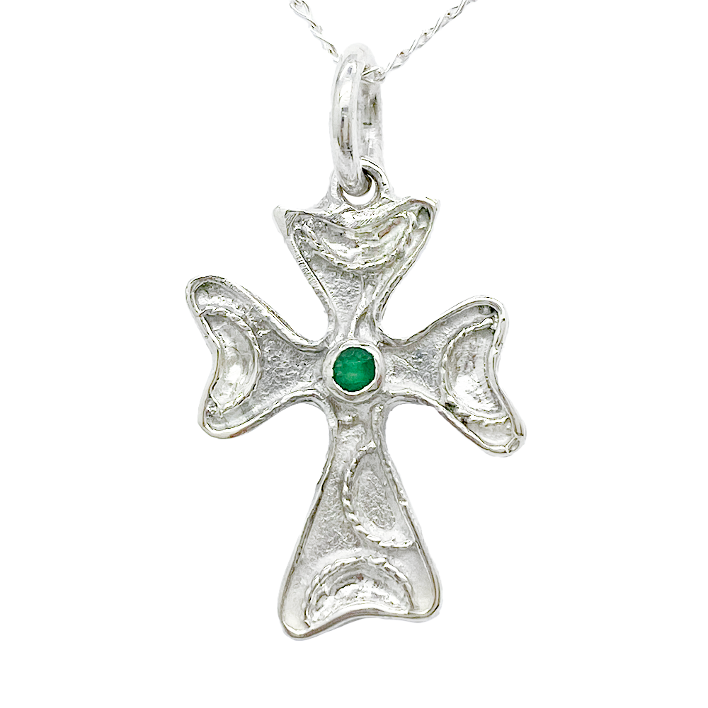 Melissani' Sterling Silver Cross with Natural Emerald