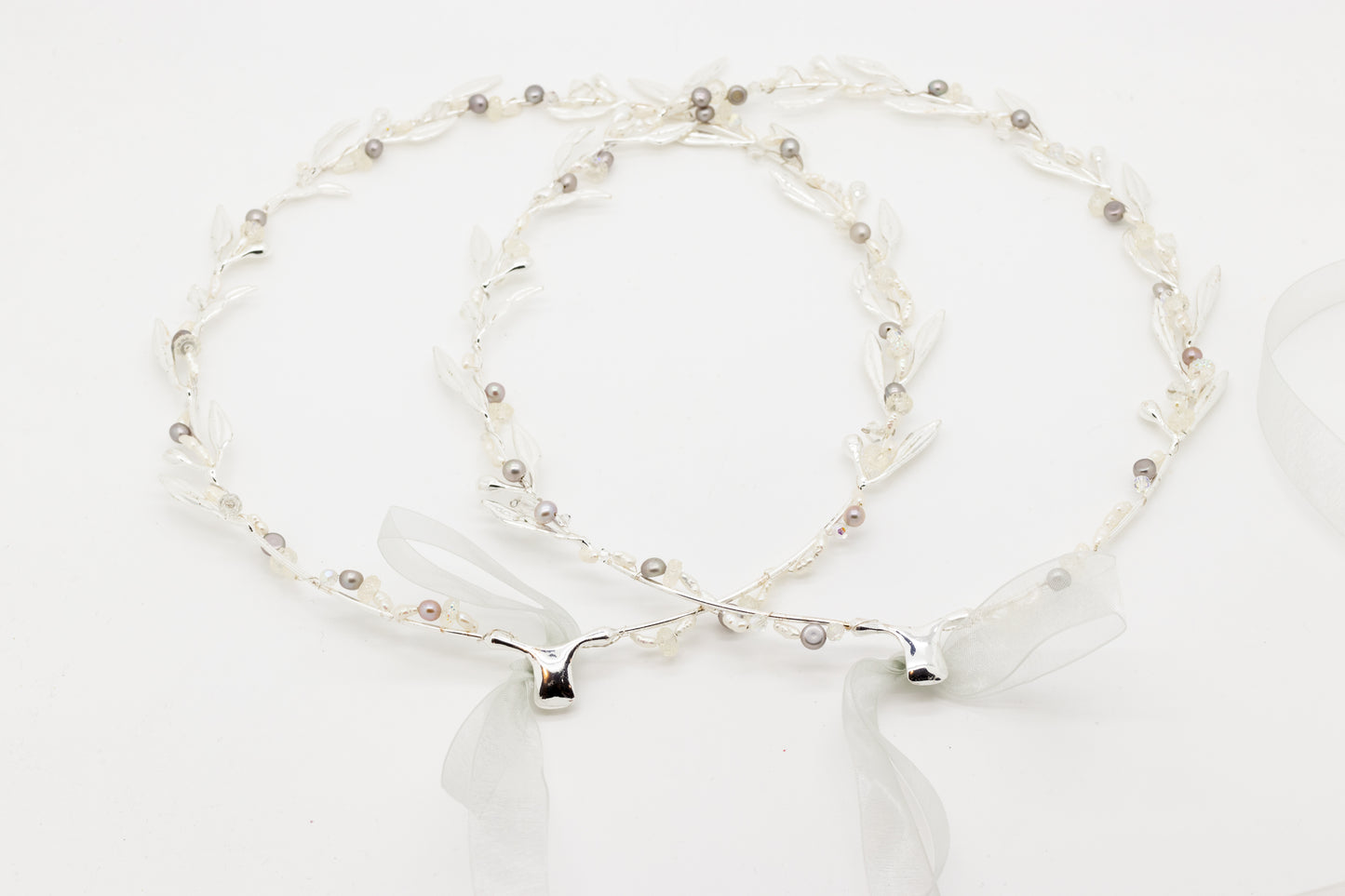 Olympic Style Wedding Crown Stefana Set with Pearls - Silver Tone