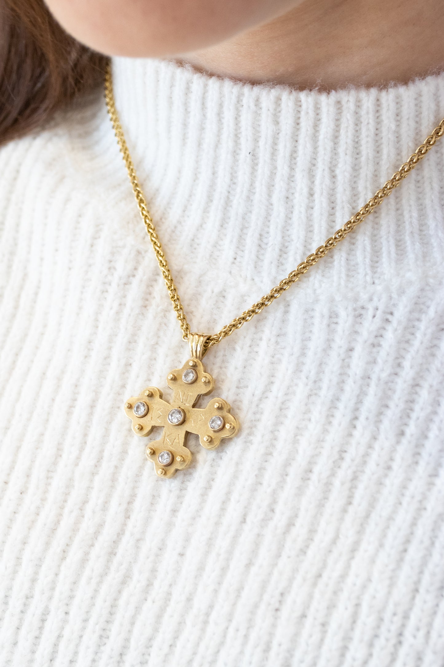 Paraskevi Byzantine Orthodox Cross - 18kt Gold with Diamonds