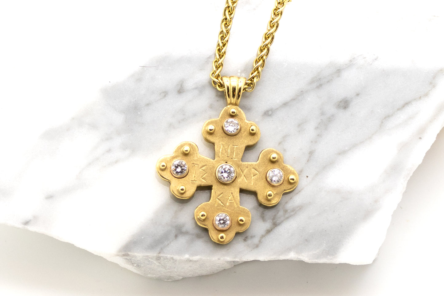 Paraskevi Byzantine Orthodox Cross - 18kt Gold with Diamonds
