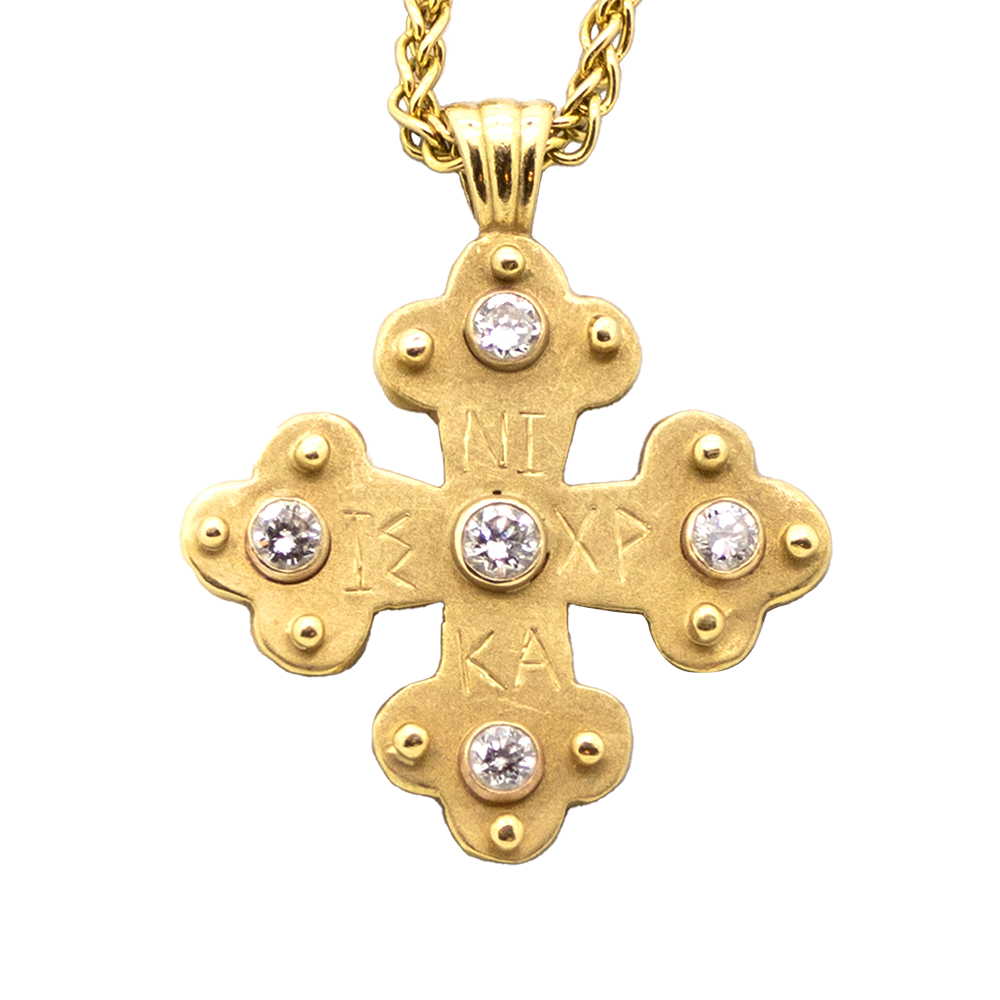 Paraskevi Byzantine Orthodox Cross - 18kt Gold with Diamonds
