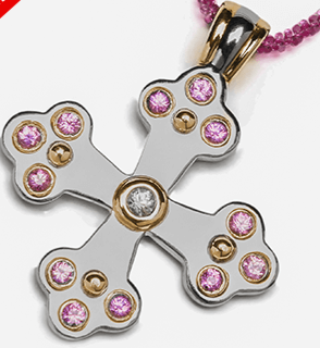 Sophia Byzantine Orthodox Cross - Two Tone with Pink Sapphires
