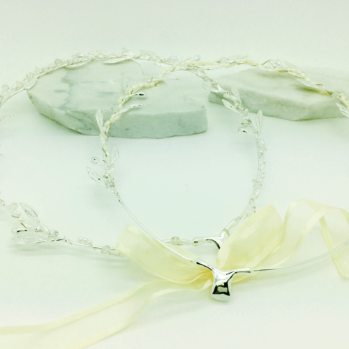 Olympic Style Wedding Crown Stefana Set with Pearls - Silver Tone