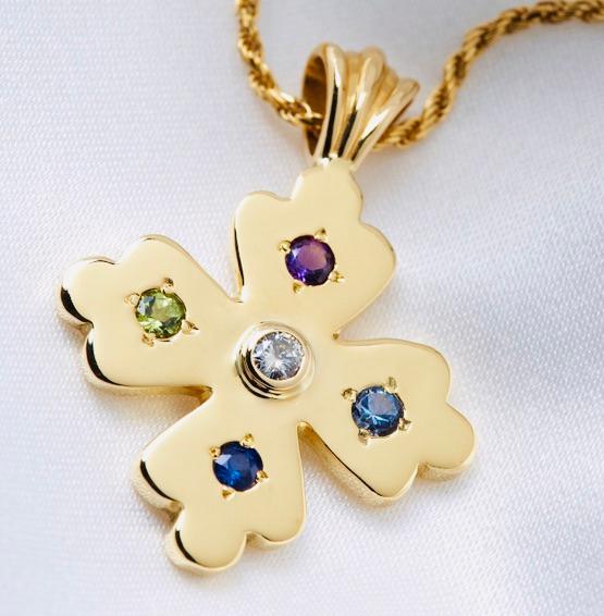 Alexia's Byzantine Multi Gemstone Orthodox Cross - 14kt Yellow Gold