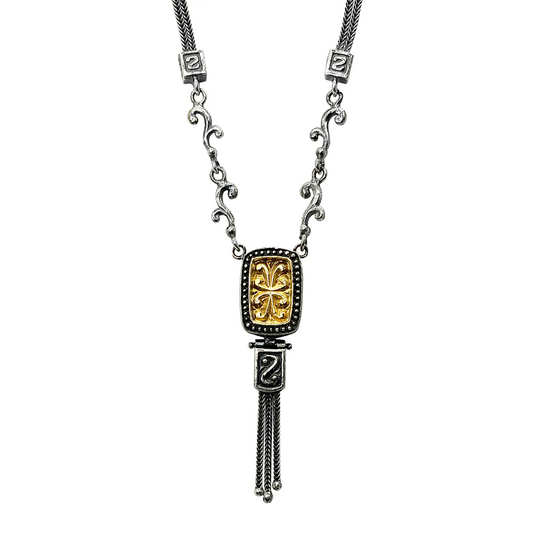 Fancy Two Tone Sterling Silver Necklace 17.5"