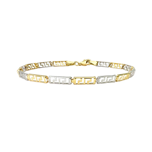 Two Tone Greek Key Bracelet 14kt 7.5"