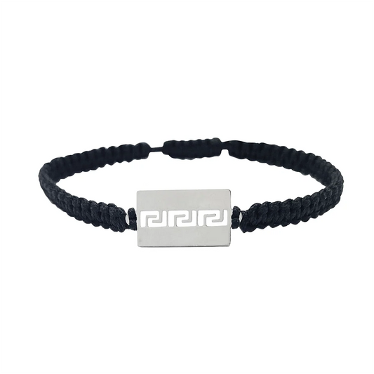 Black Macrame Bracelet with Greek Key Design, Adjustable