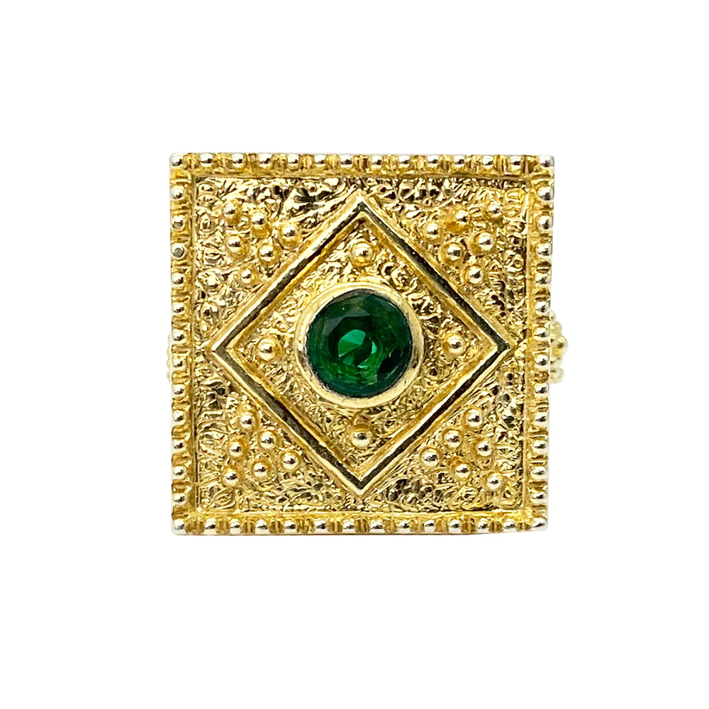 Lab Emerald Byzantine Style Ring, Gold Vermeil Size 7