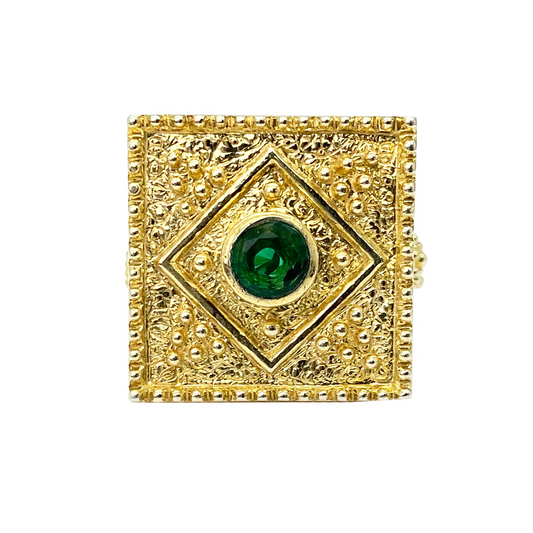 Lab Emerald Byzantine Style Ring, Gold Vermeil Size 7