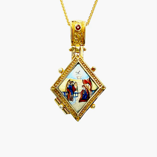 "Annunciation" Icon Enameled Gold Vermeil Locket