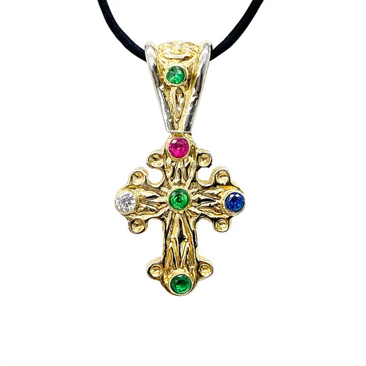 Byzantine Cross, Gold Vermeil w/ Synthetic Gemstones