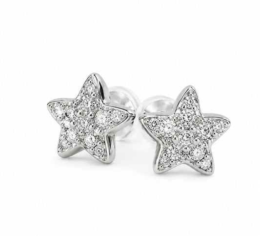 14 Karat White. Gold Super Star Natural Diamond Earrings