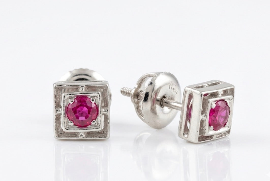 Antique 14 Karat White Gold 1920s Ruby Earrings
