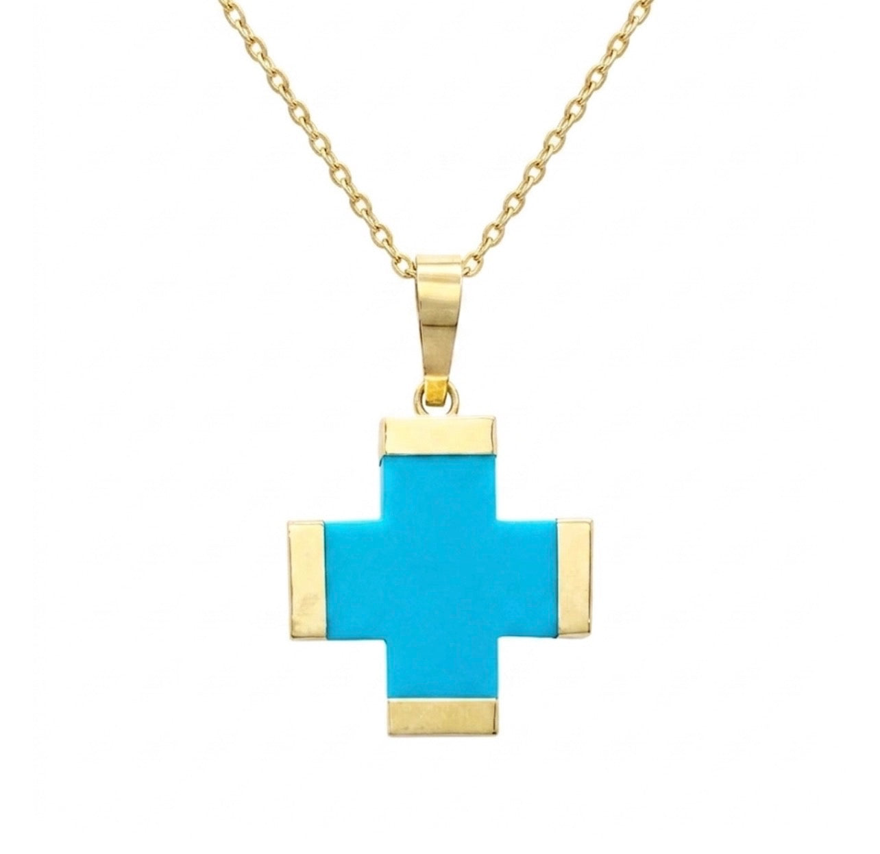 Turquoise 14kt Yellow Gold Cross