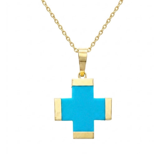 Turquoise 14kt Yellow Gold Cross