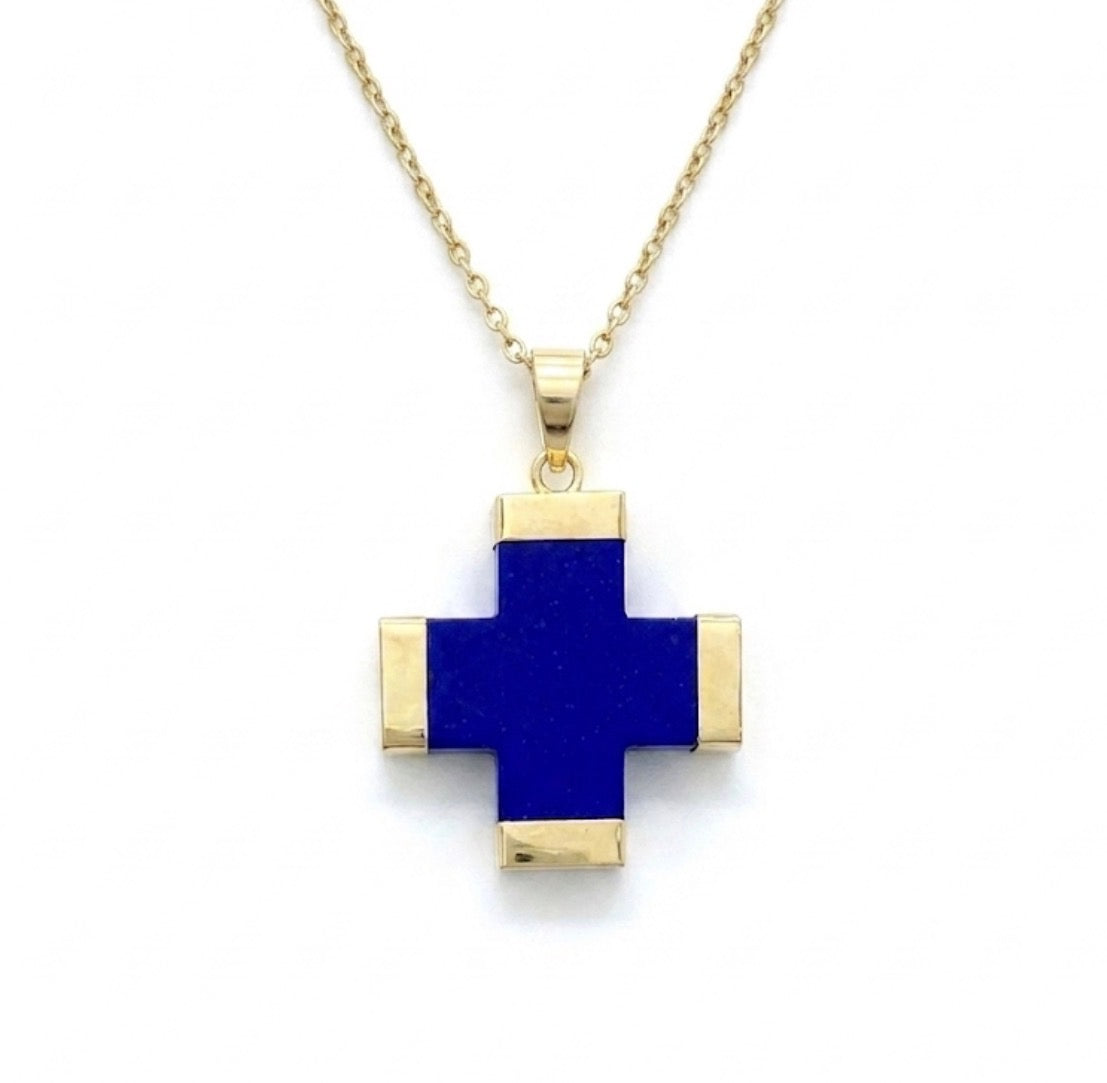 Lapis 14kt Yellow Gold Cross