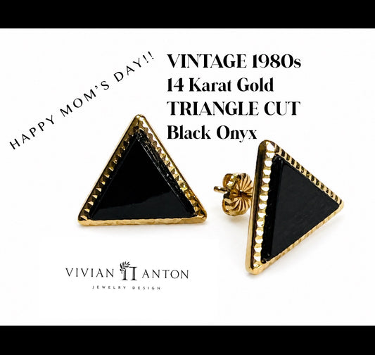 Black Onyx 14 Karat Yellow Gold Earrings