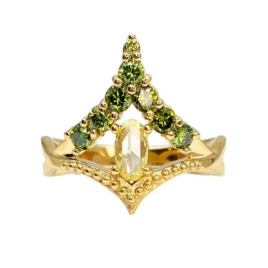 Geometric Green & Yellow Diamond Milgrain Ring