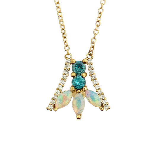 Blue & White Diamond & Opal 14kt Custom Necklace
