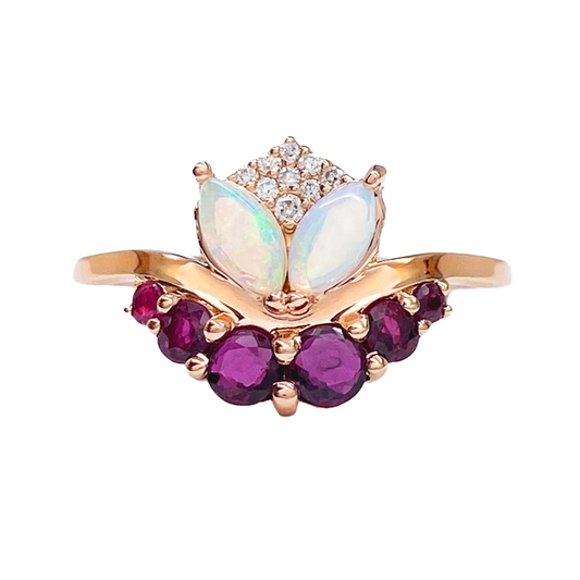 Opal, Ruby & Diamond Rose Gold Ring
