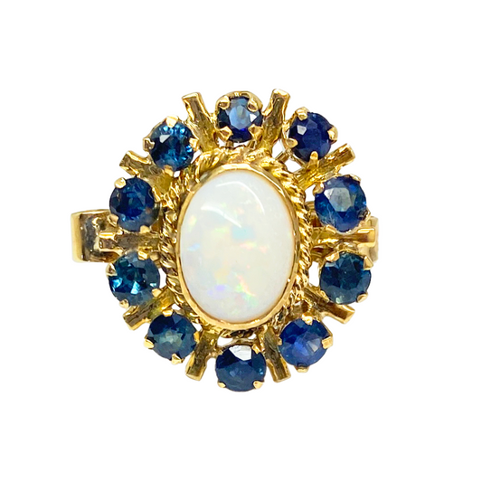 Natural Opal & Sapphire Vintage 18kt Ring