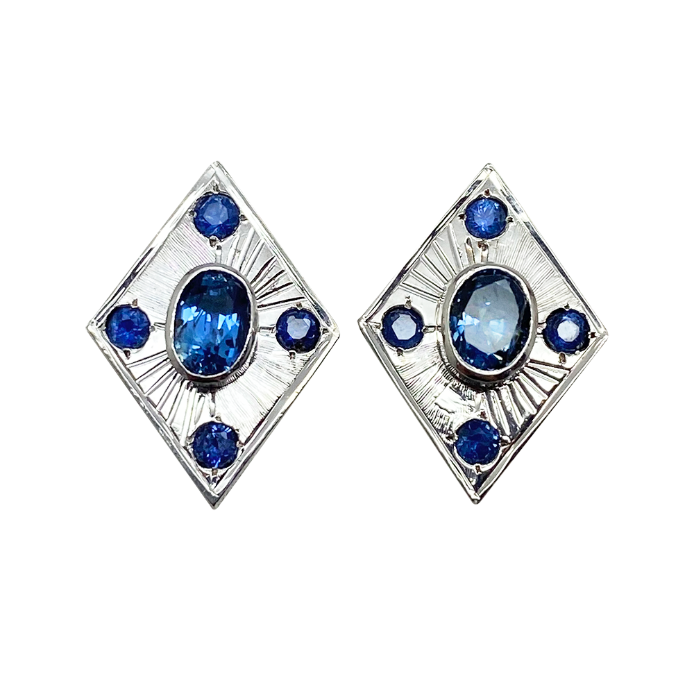 Art Deco Vintage Blue Sapphire Earrings