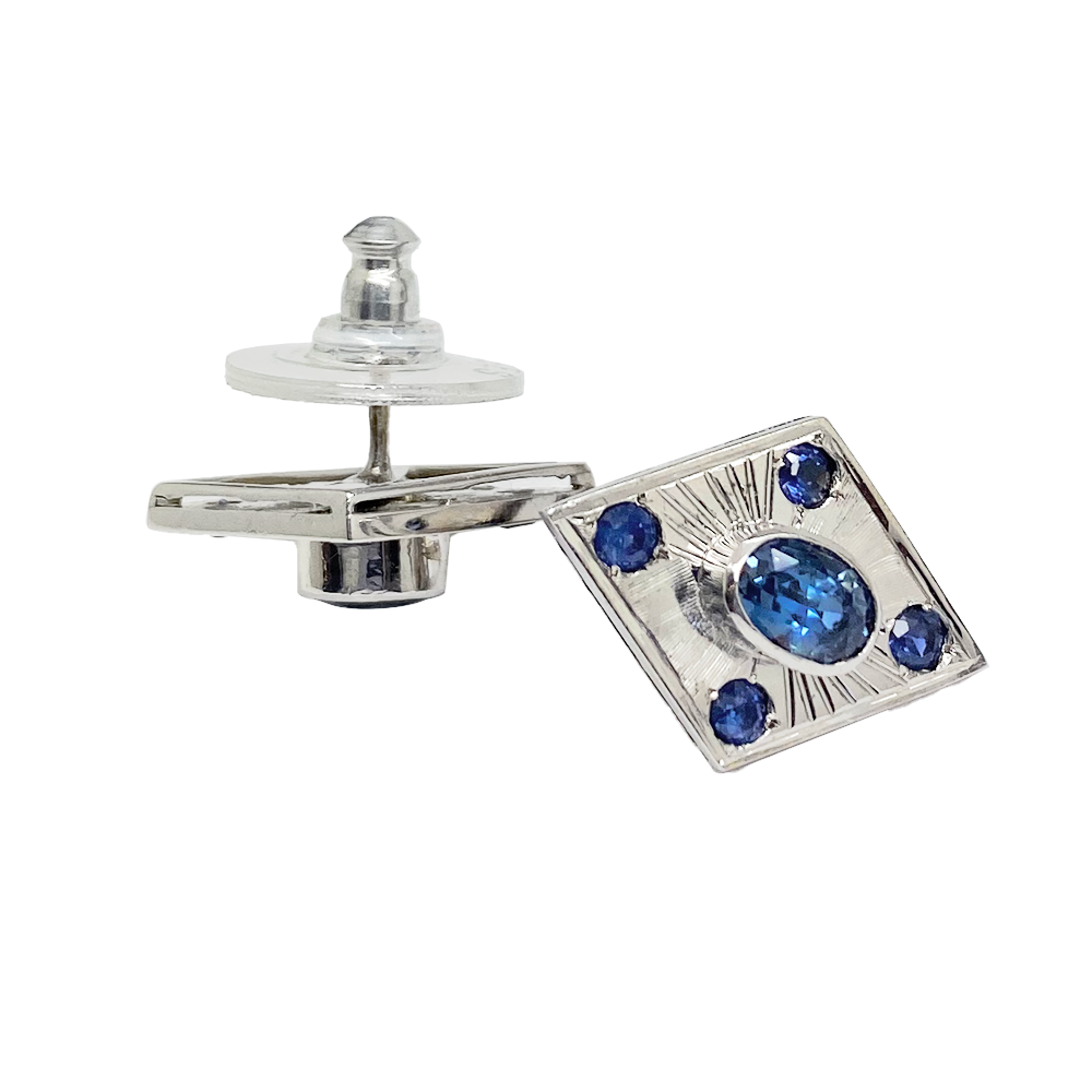 Art Deco Vintage Blue Sapphire Earrings