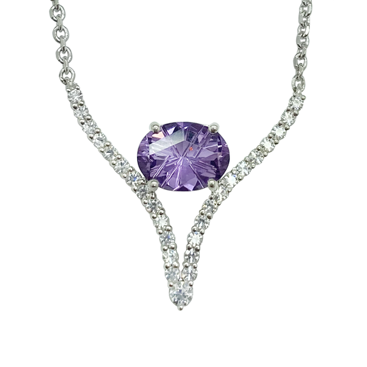 Amethyst & Moissanite Sterling Silver Necklace