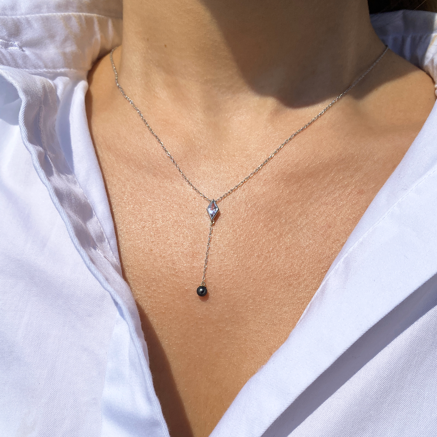 Kite Cut Sapphire & Black Pearl 14kt Necklace