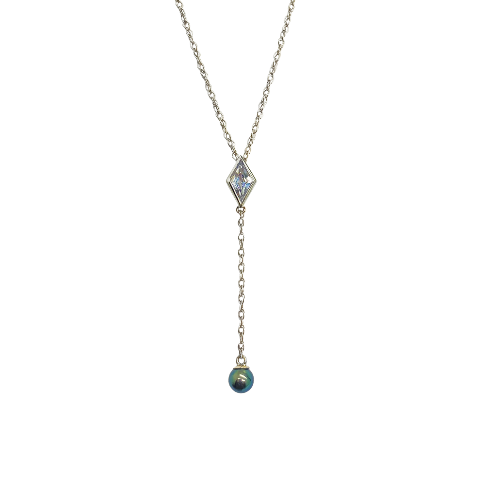 Kite Cut Sapphire & Black Pearl 14kt Necklace