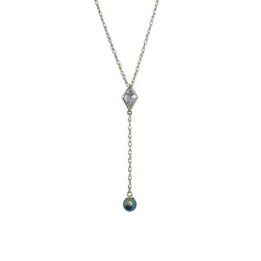 Kite Cut Sapphire & Black Pearl 14kt Necklace
