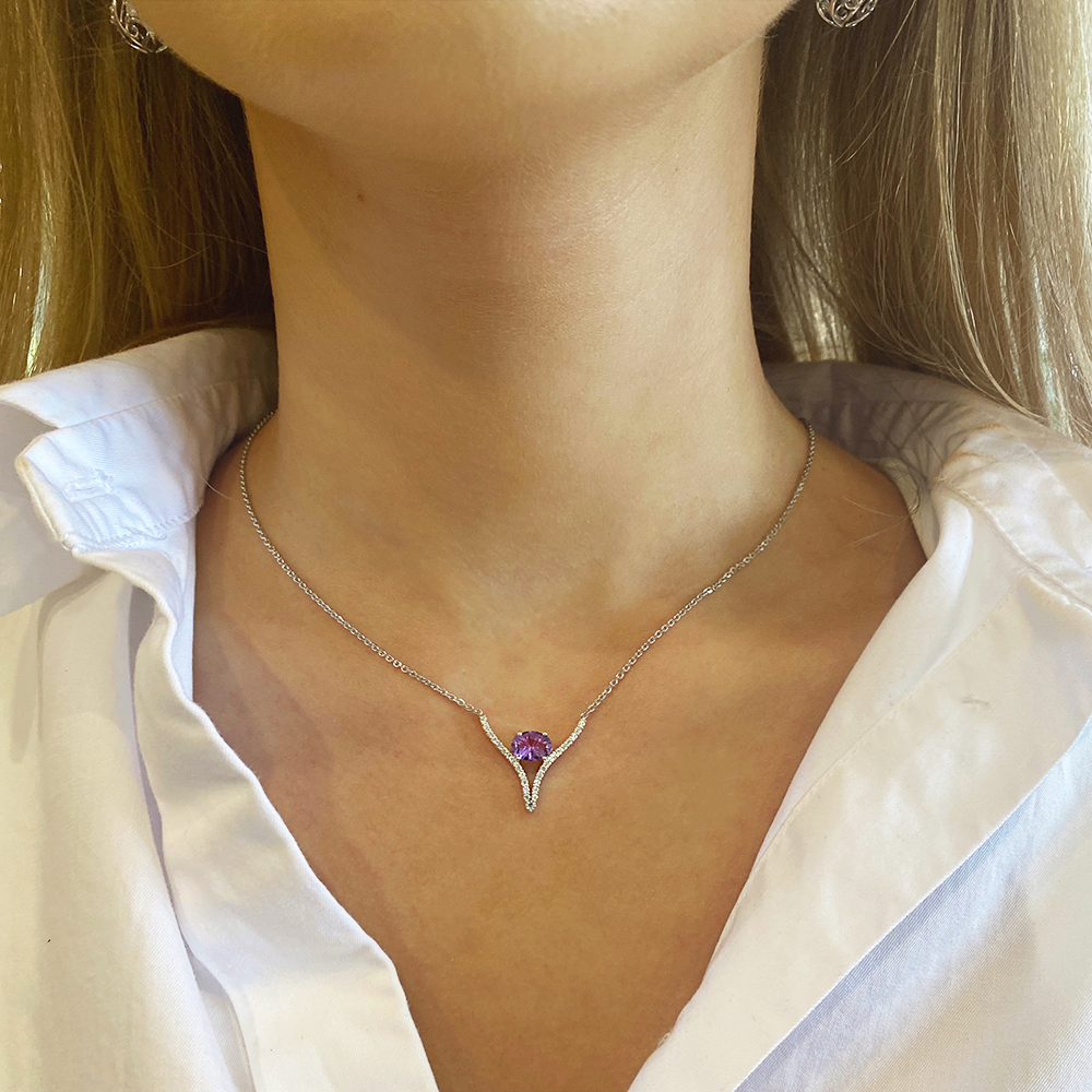 Amethyst & Moissanite Sterling Silver Necklace