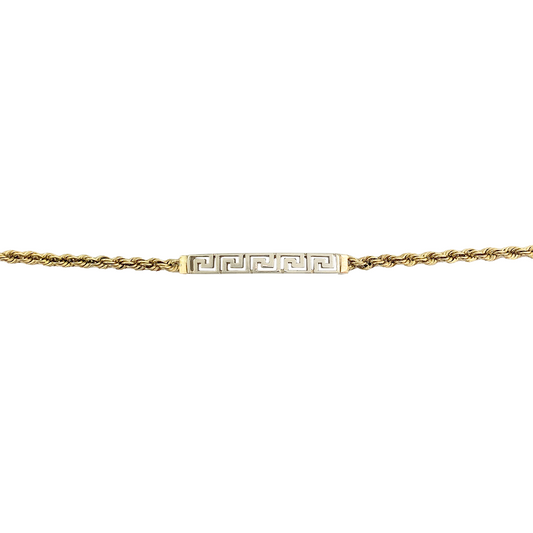 Greek Key Bracelet with 14kt Gold Rope Chain, Two Tone