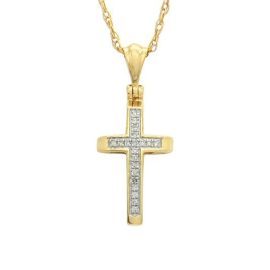 Natural Diamond Cross 14kt YG .05ctw, Gold Filled Chain