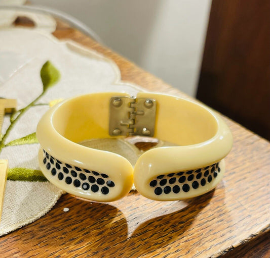 Vintage Rhinestone Bakelite Bracelet W/ Hinged Cuff