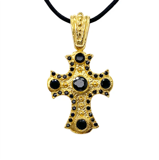 Black Onyx Greek Cross, Gold Vermeil