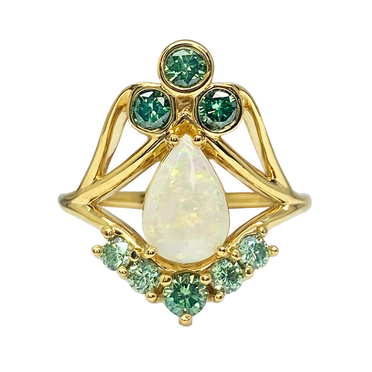 Opal & Green Diamond Ring